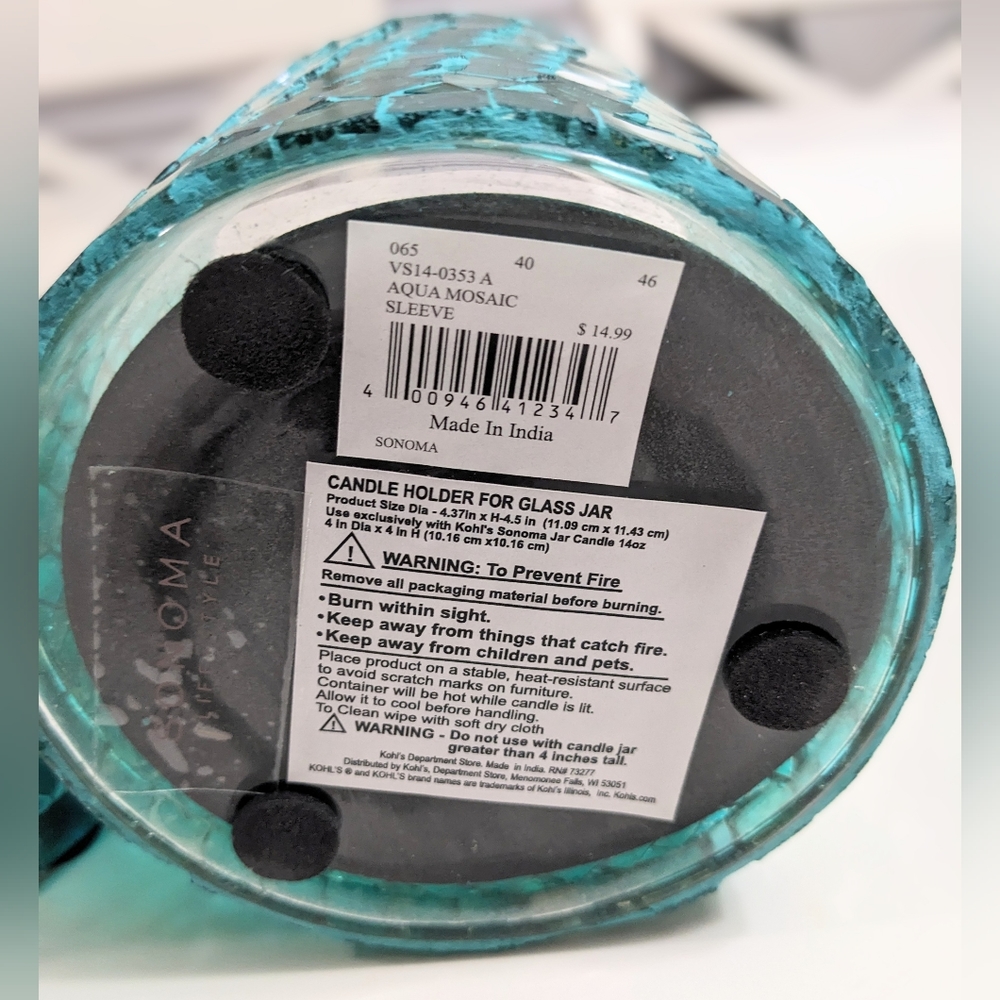 Sonoma Mosaic Glass Candle Holders - Turquoise - Picture 4 of 9